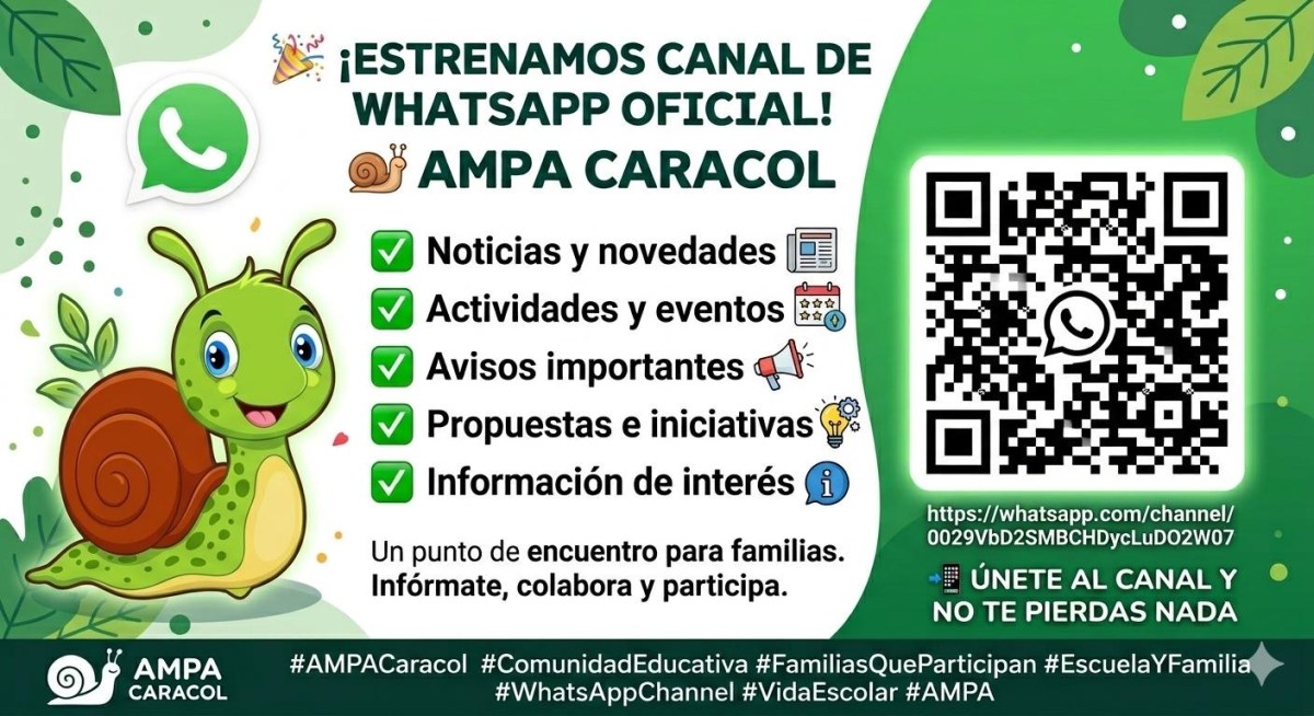 🎉 Desde hoy estrenamos el canal oficial de WhatsApp de AMPA Caracol&nbsp;🐌